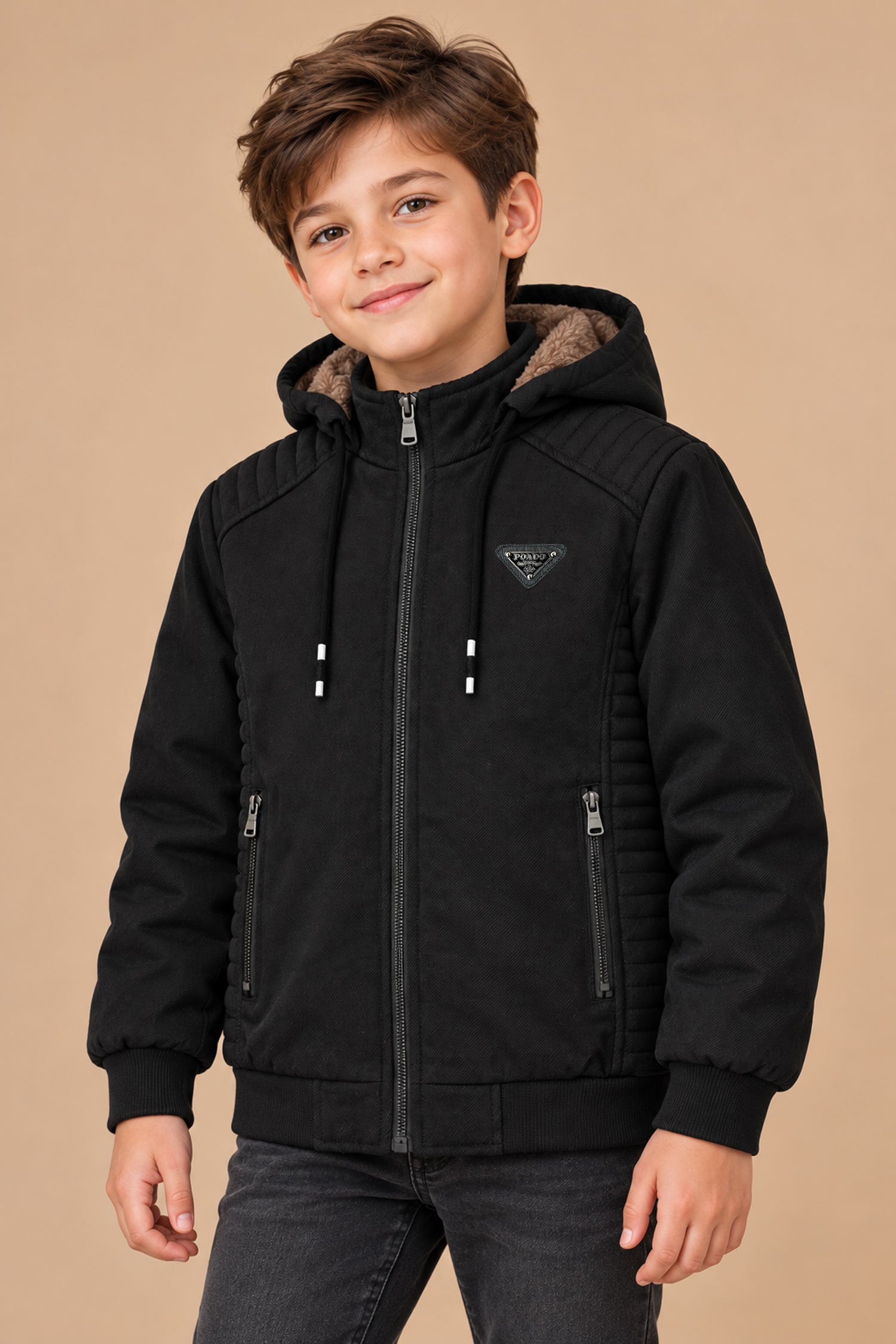 Essentials Hybrid Detachable Hood Imported Kid's Suede Jacket