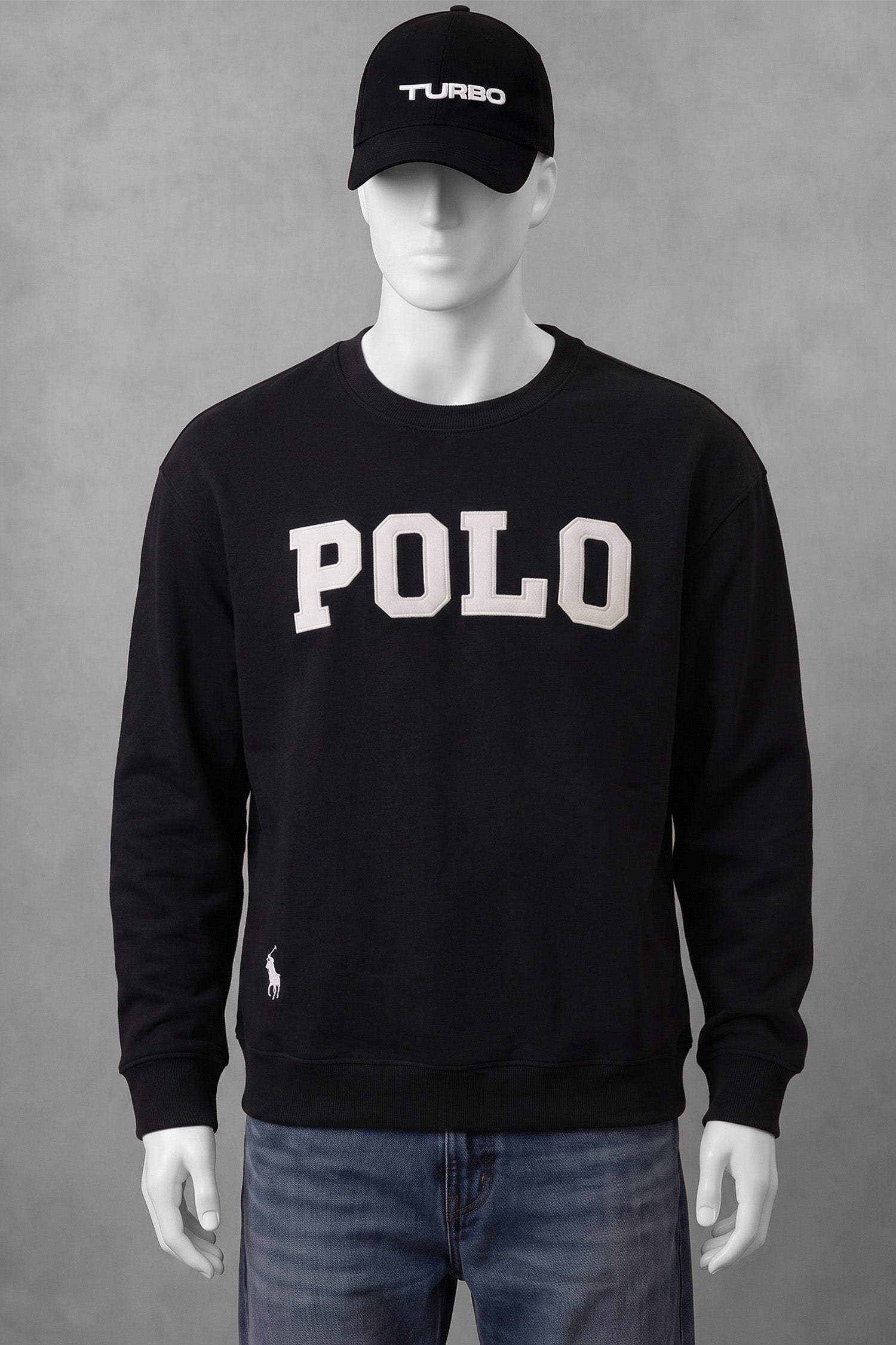 Polo Pony Basic Round Neck Men's Sweatshirt In Black