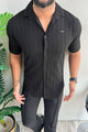 Turbo Wave Texture Crochet Casual Shirt In Black