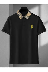 Vintage Check Print Trim Collared Big Size Men's Polo Shirt