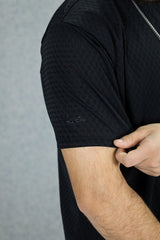 Turbo Diamond Motif Textured Crew Neck Tee In Black