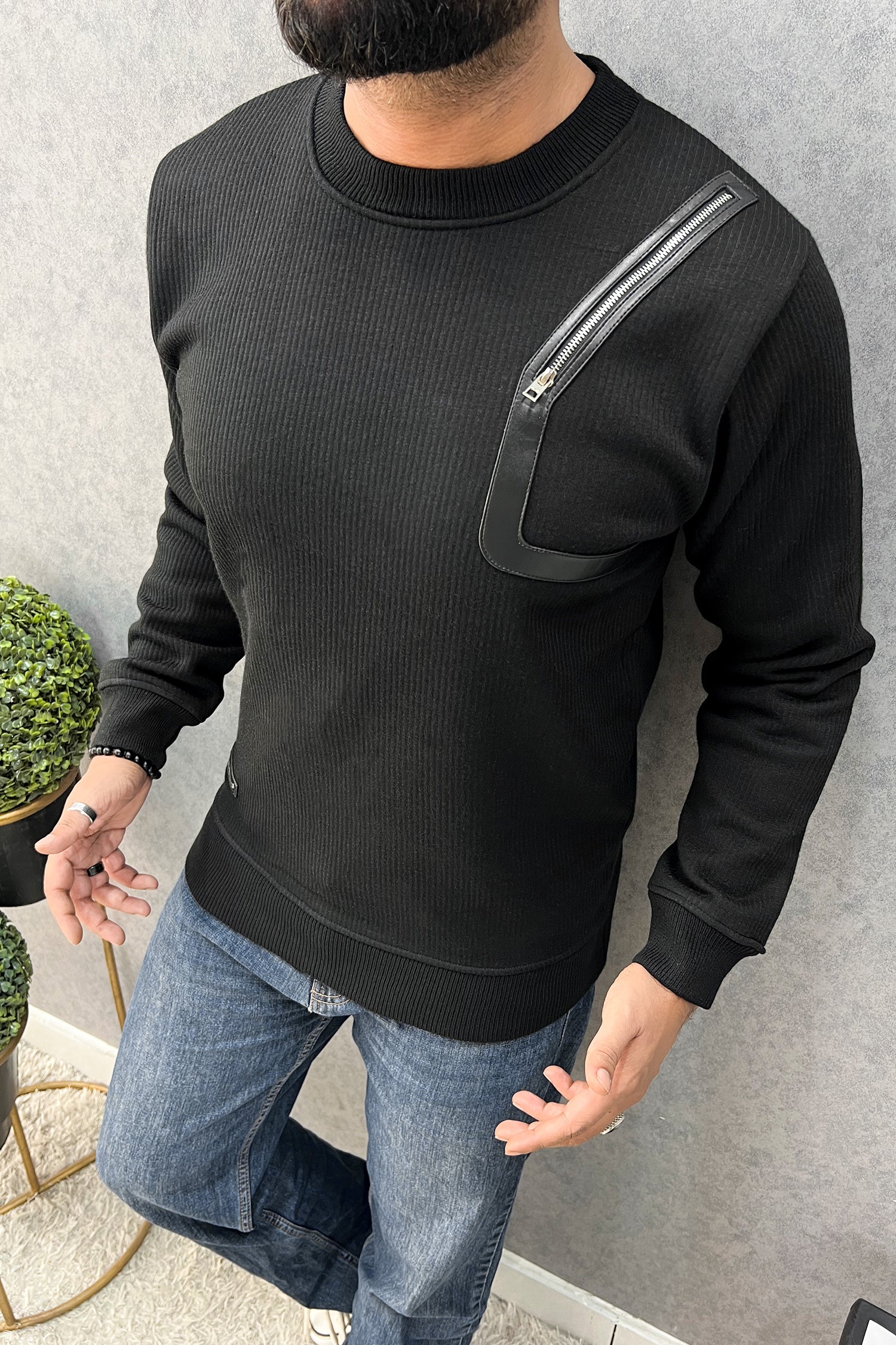 Zip Style Side Round Neck Imported Men's Sweatshirt