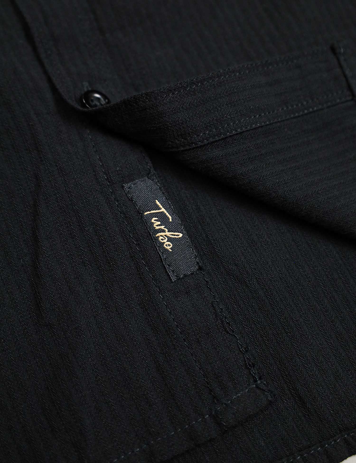 Turbo Self Lining Long Sleeve Cotton Casual Shirt In Black