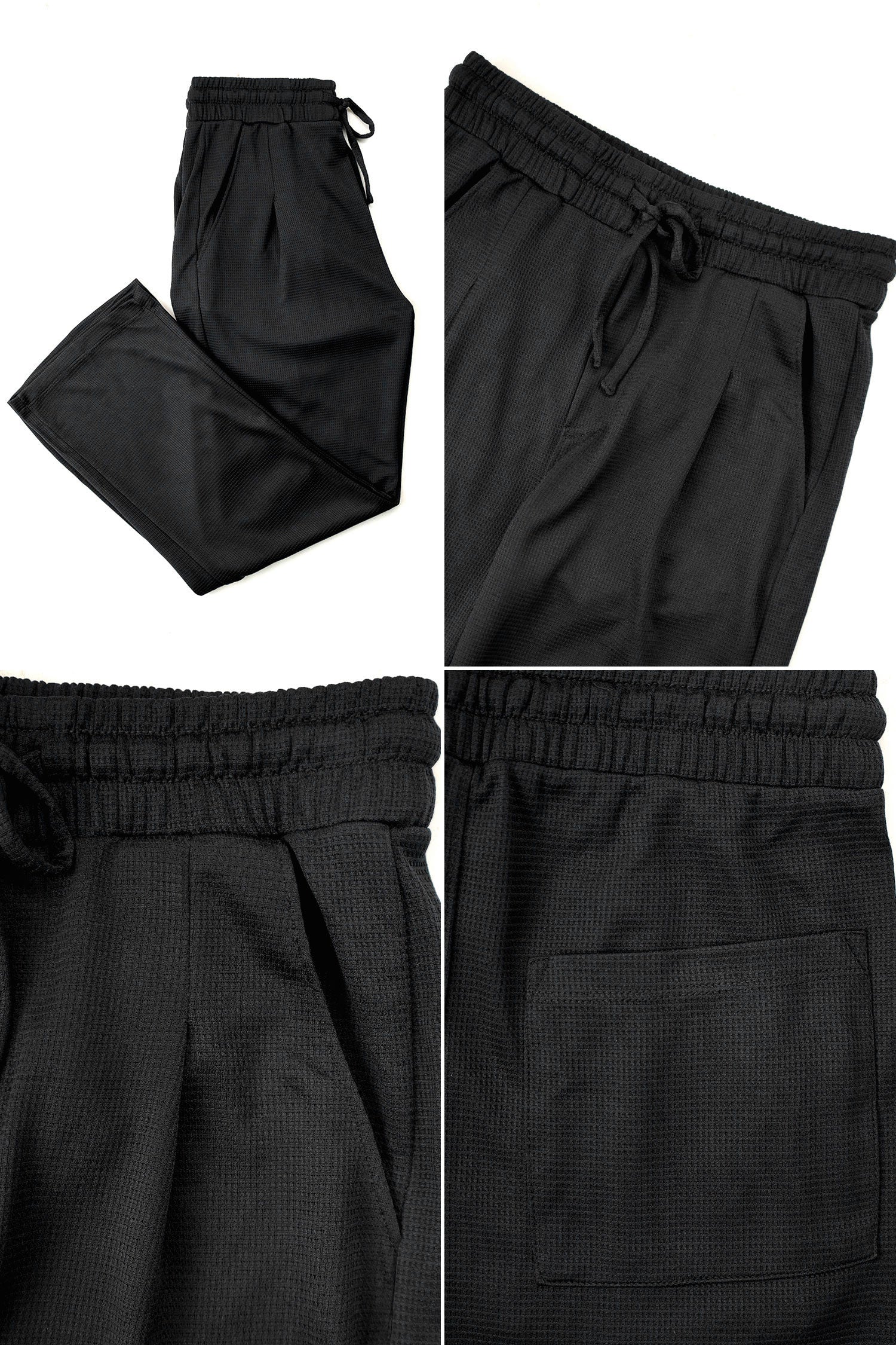 Turbo High Rise Pleated Waffle Pattern Loose Bottom Trouser