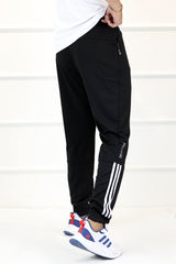 Adds 3 Stripes Line Decent Interlock Sportswear Trouser In Black