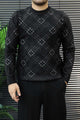 Checkered Plaid Pattern Imported Round Neck Rabbit Wool Men's Sweater