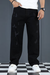 Loose Fit TurnUp Ribbed Turbo Jeans in Black