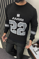 Amri 22 Signature Crew Neck Full Sleeves Men's Sweatshirt In Black