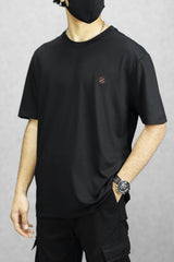 Detailed Comfort Imported Round Neck T-Shirt In Black