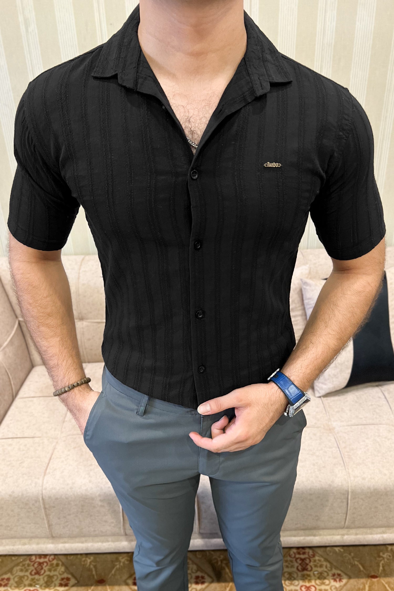 Turbo Wave Texture Crochet Casual Shirt