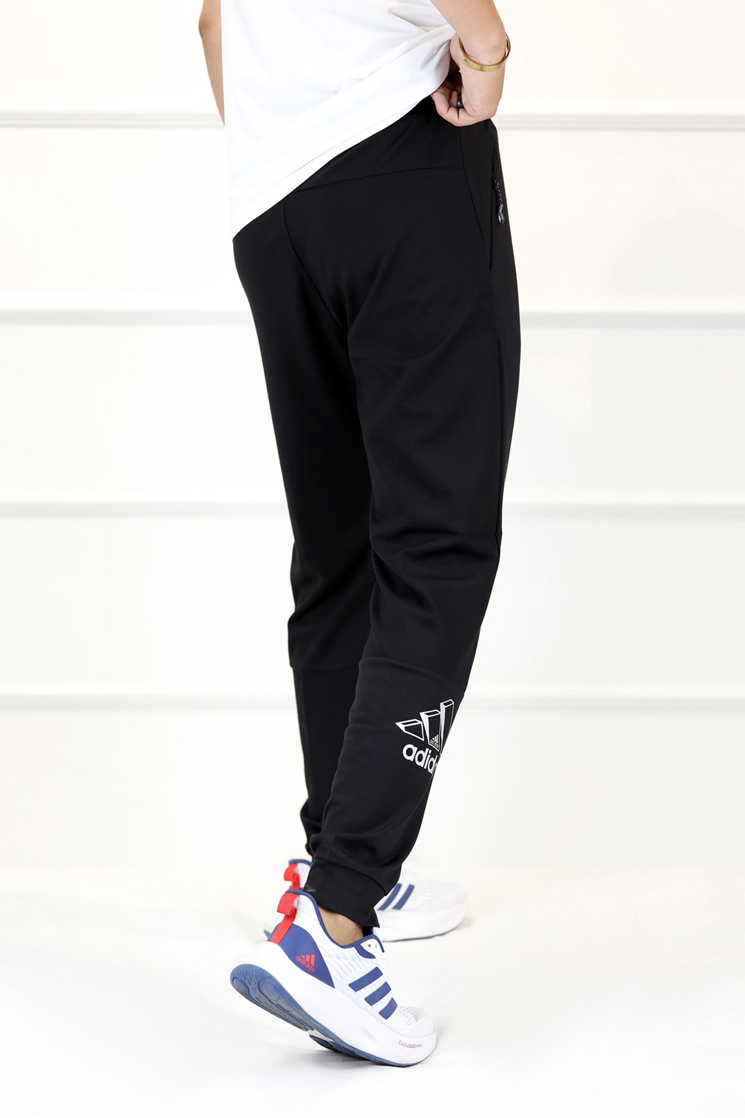 Adds Skinny Seluar Track 3 Stripes Line Sportswear Trouser In Black