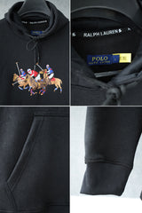 Rph Lren Triple Pony Warm Fleece Hoodie in Black