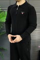 Gnt Diamond Textured Quarter-Zip Imported Men's Jumper Sweater In Black