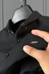 Turbo Self Lining Long Sleeve Cotton Casual Shirt In Black