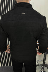 Stitched Motif Pattern Men's Suede Jacket In Black