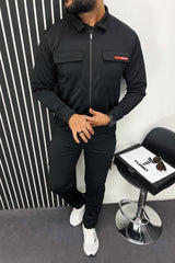 Turbo Collar Style Men Zipper Tracksuit in Black