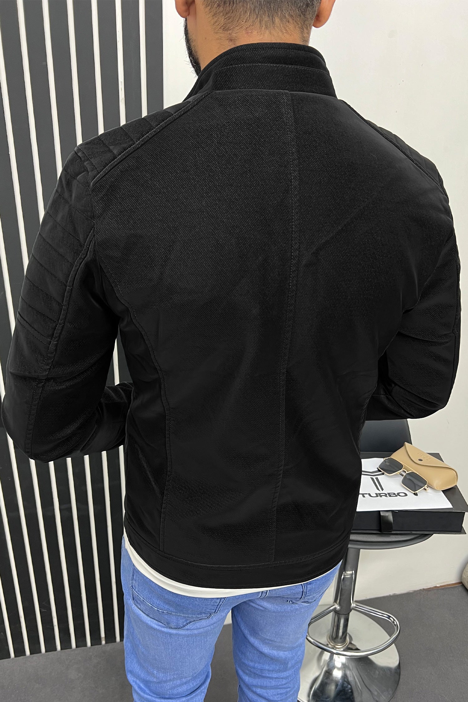 Padded Shoulder Style Men's Imported Suede Leather Jacket