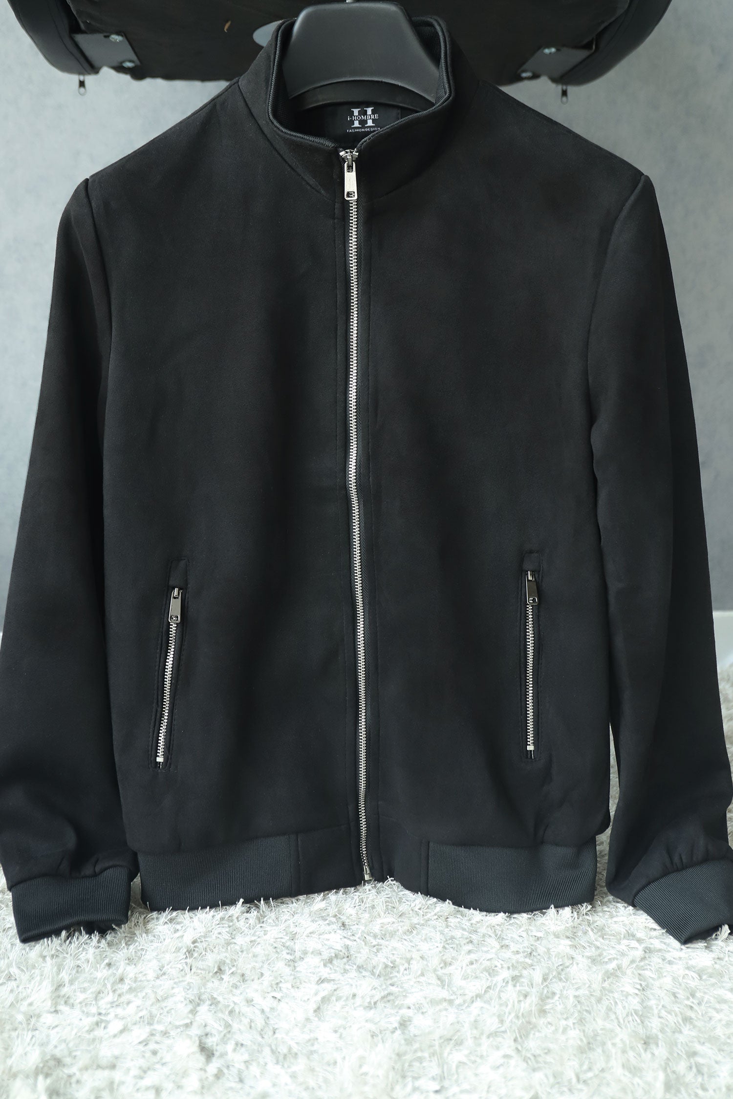 Trend in Town Zipper Men's Suede Jacket in Black