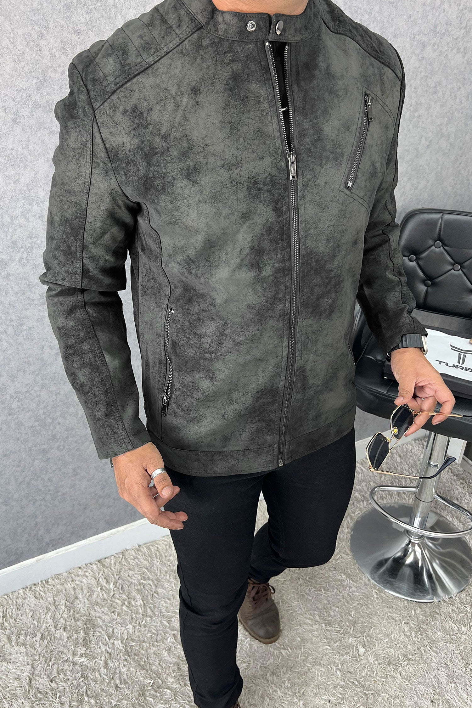 Trendy Self Shaded Men's Imported Suede Leather Jacket