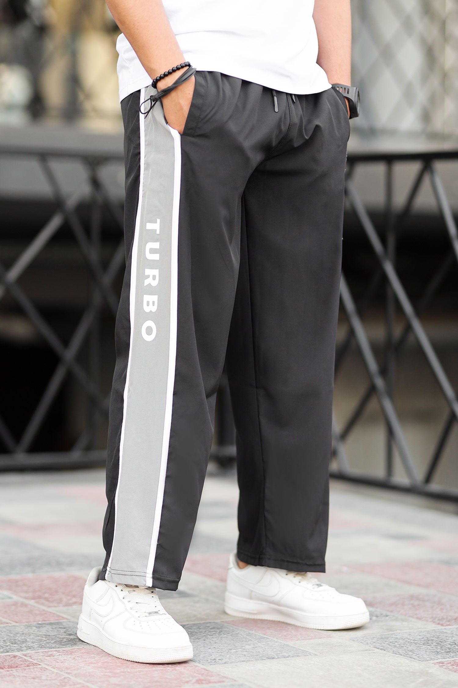 Turbo Panel Typography Micro Loose fit Trouser in Black