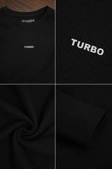 Turbo Waffle Texture Round Neck Thermal Cotton Men's Sweatshirt In Black