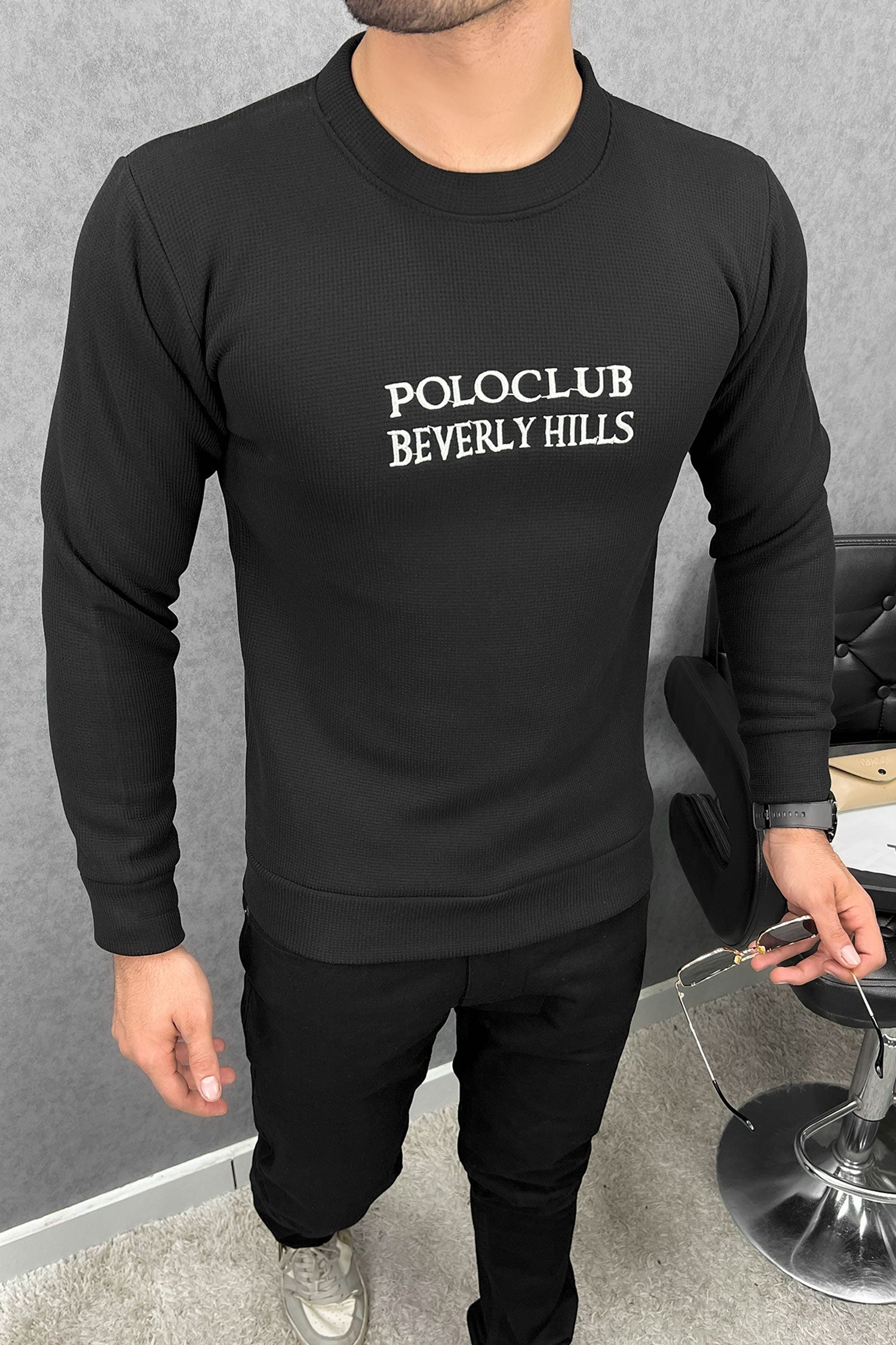 Polo Club Round Neck Imported Men's Sweatshirt In Black