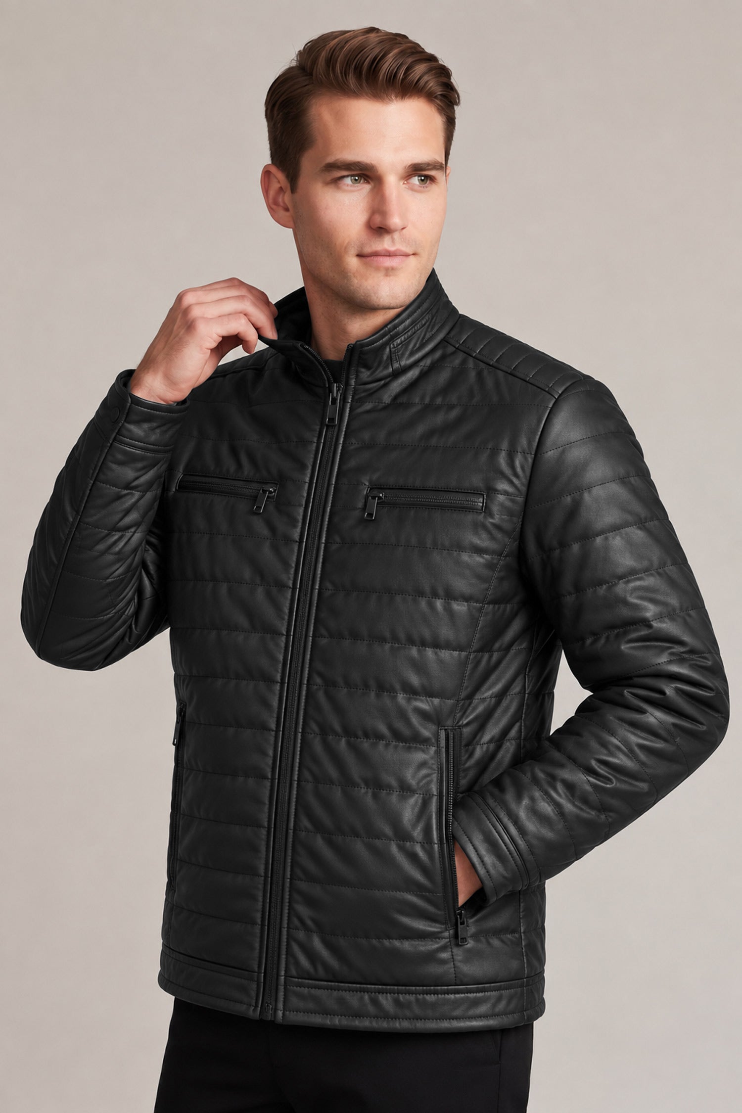 Men's synthetic insulation Imported Pu Puffer Jacket