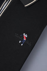 Turbo Polo Striped Travel Zip Collar Men's Polo Shirt In Black