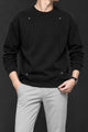 Turbo Geometric Piping Imported Round Neck Men's Sweatshirt In Black
