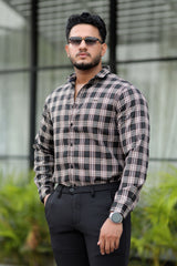 Turbo Tattersall Checkered Long Sleeve Cotton Casual Shirt In Black