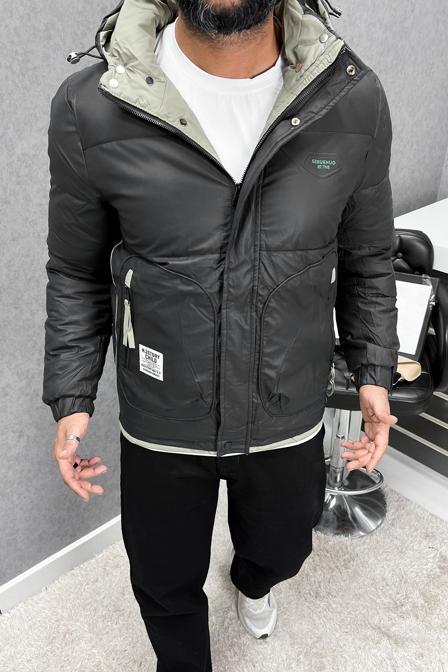 Self Texture Quilted Padded Imported Puffer Jacket