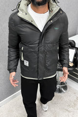 Self Texture Quilted Padded Imported Puffer Jacket In Black