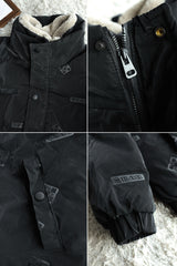 Soft Lapel Fur Collar Embossed Padded Imported Puffer Jacket In Black