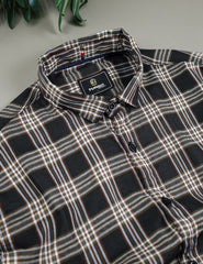 Turbo Tattersall Checkered Long Sleeve Cotton Casual Shirt In Black