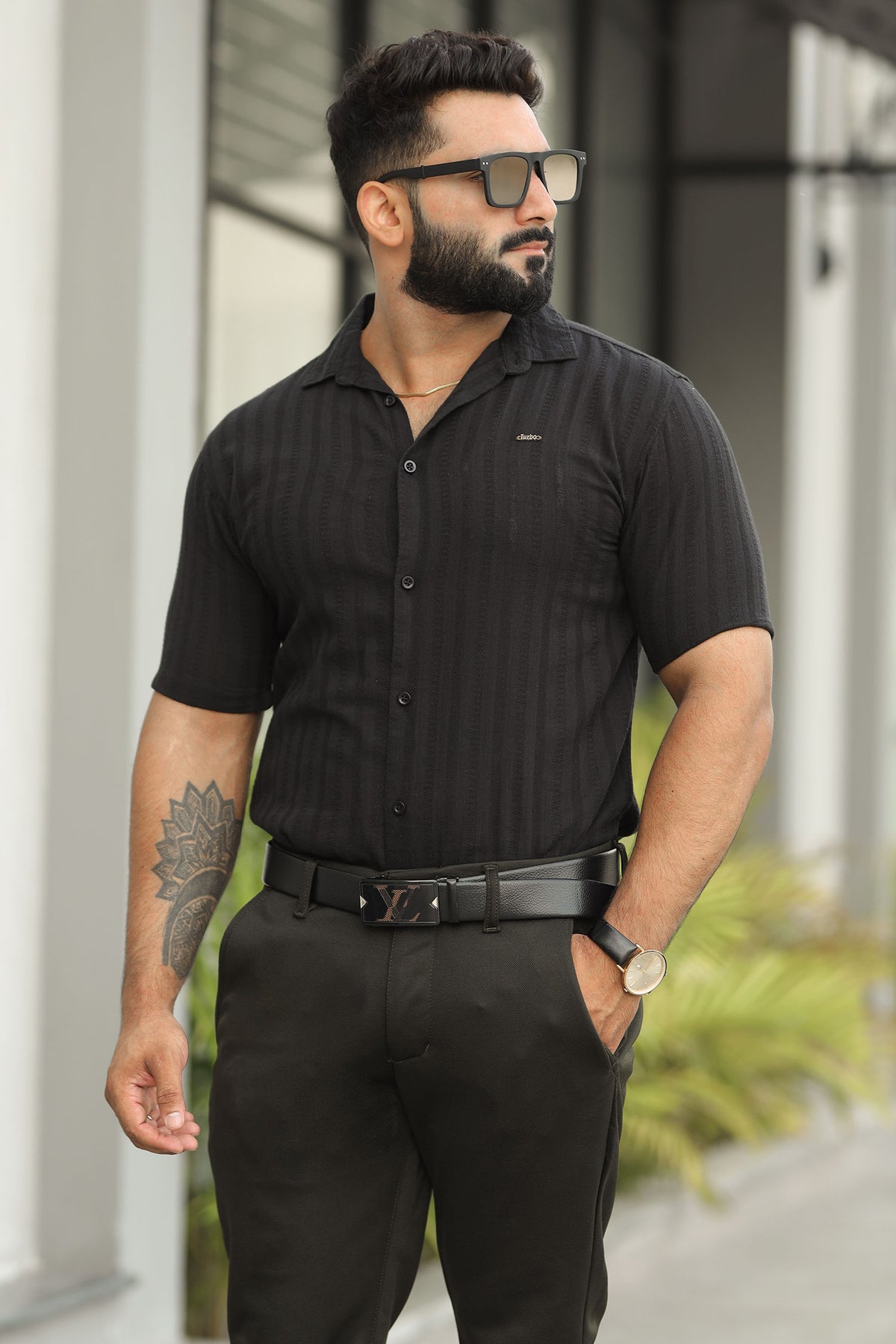 Turbo Endless Cool Embossed Casual Shirt In Black