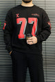 Turbo "77" Graphic Oversize Round Neck Men's Sweatshirt In Black