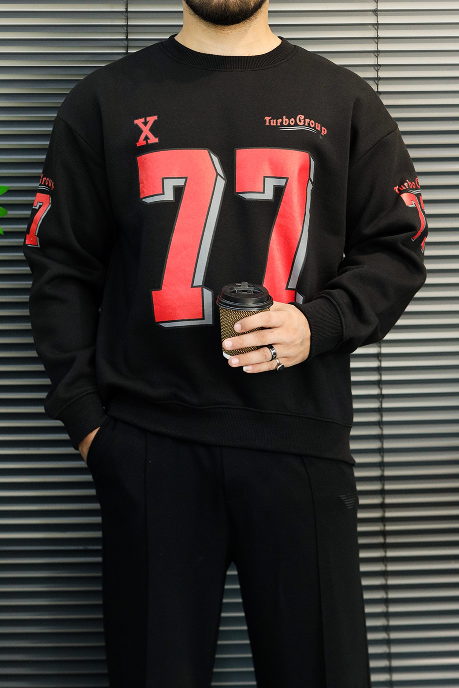 Turbo "77" Graphic Oversize Round Neck Men's Sweatshirt