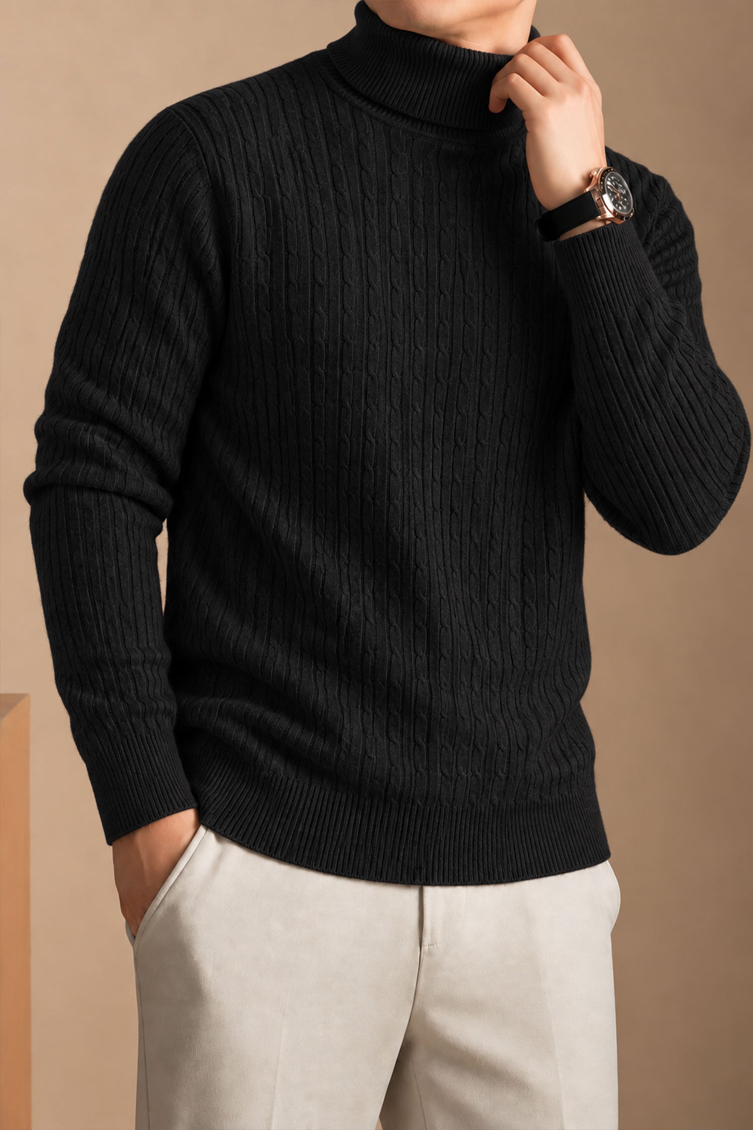 Turbo Cable-Knit Texture Turtleneck Pullover Imported High Neck