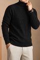 Turbo Cable-Knit Texture Turtleneck Pullover High Neck In Black