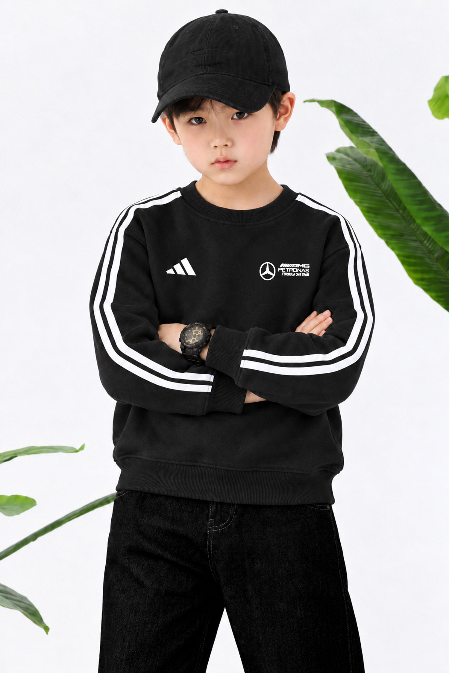 Adds Blokecore Aesthetic Quarter Round Neck Kid's Sweatshirt In Black