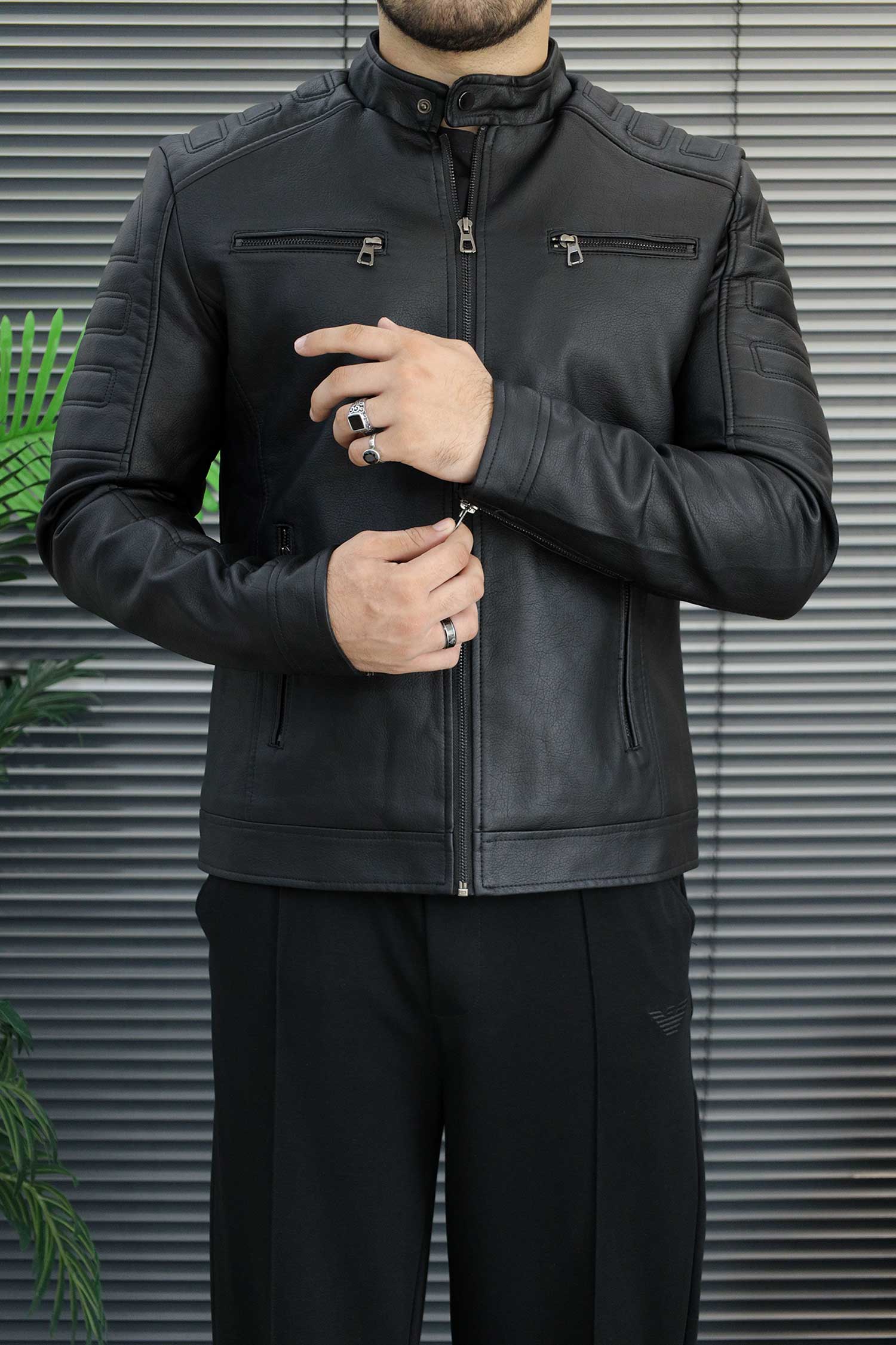 Men's Biker Style Imported Leather Jacket In Black