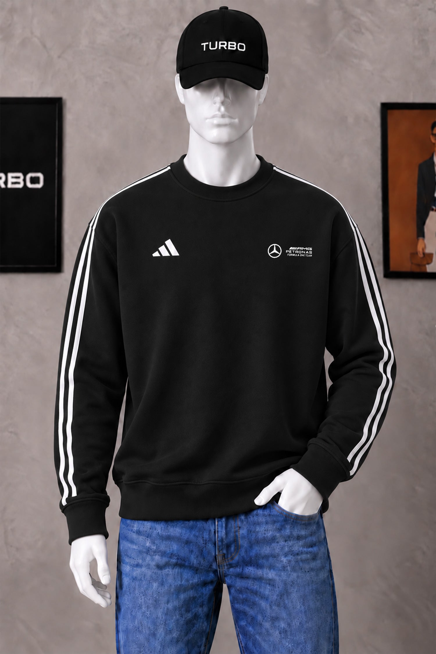 Adds x Mercds-Amg F1 Series Round Neck Men's Sweatshirt In Black