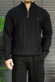 Polo Pony Half-Zip Cable Knit Texture Imported Men's Jumper Sweater In Black