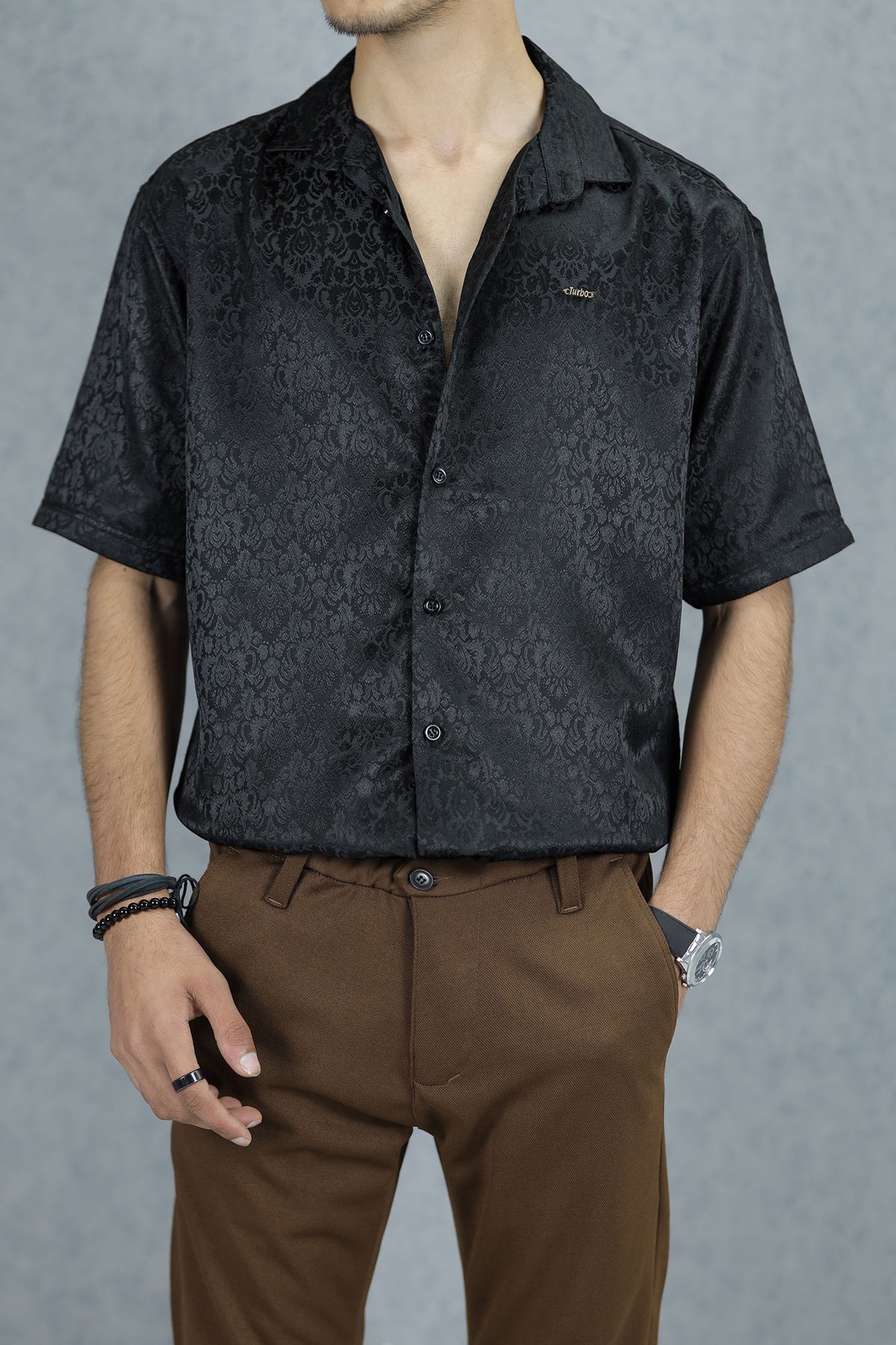 Turbo Designer Motif Floral Casual Shirt In Black