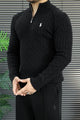 Polo Cable Crew Texture Half-Zip Imported Men's Jumper Sweater In Black