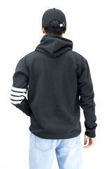 Turbo Arm Stripe Fleece Hoodie In Black