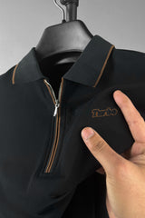 Turbo Studiofit Detailed Zip Collar Men's Polo Shirt In Black