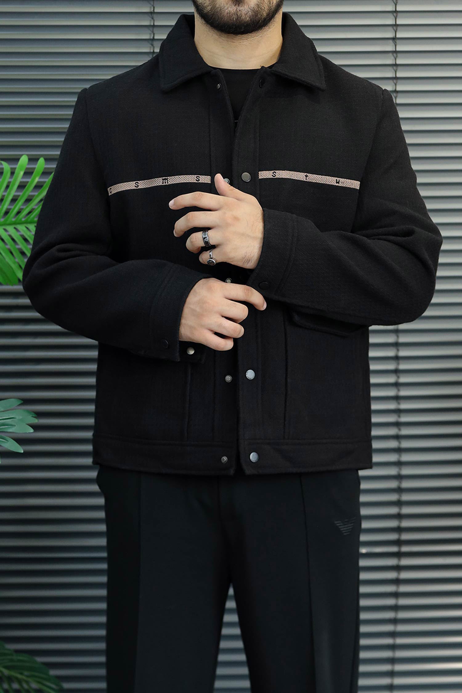Finest High-Fashion Imported Men's Wool Jacket In Black