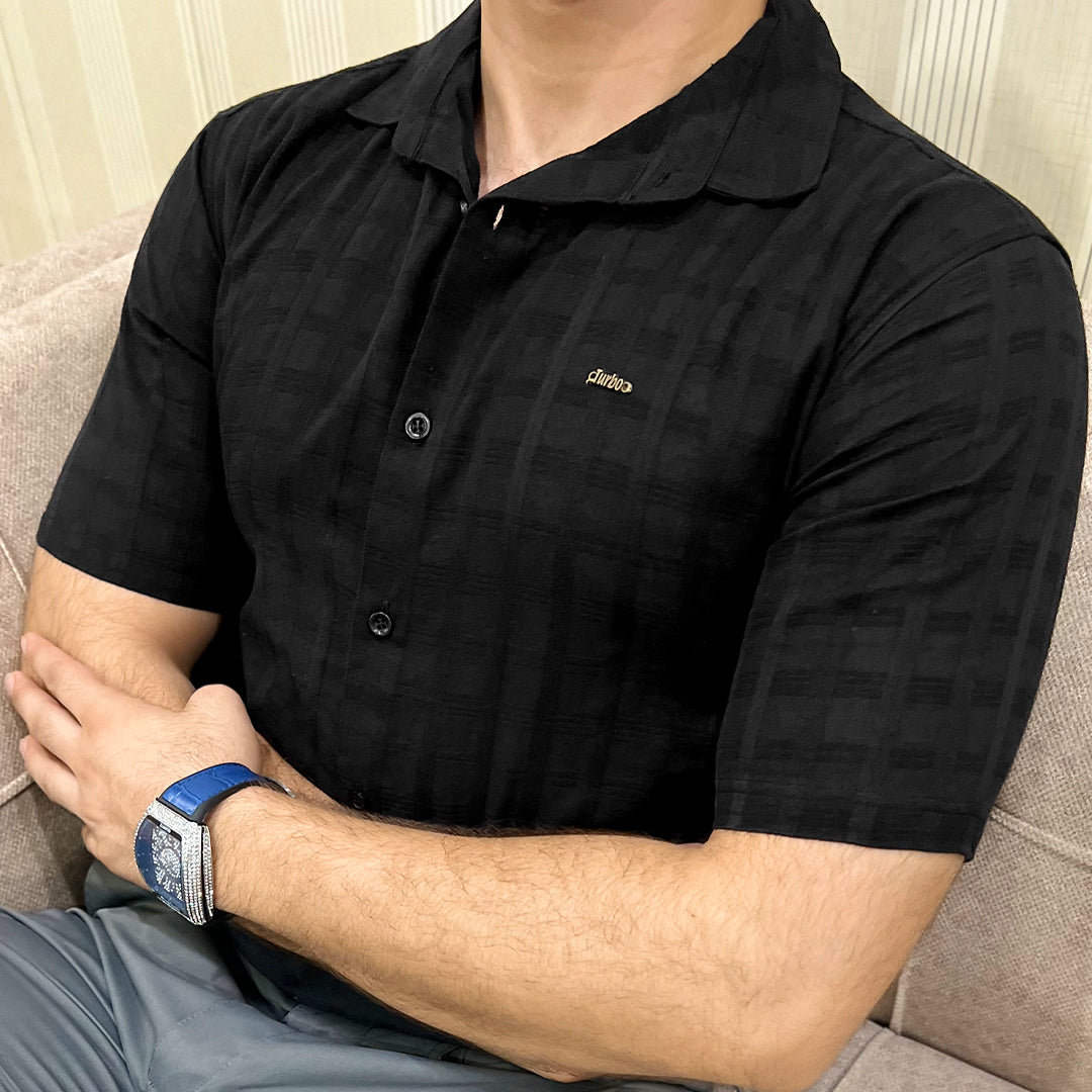 Turbo ShowOff Self Pattern Casual Shirt In Black