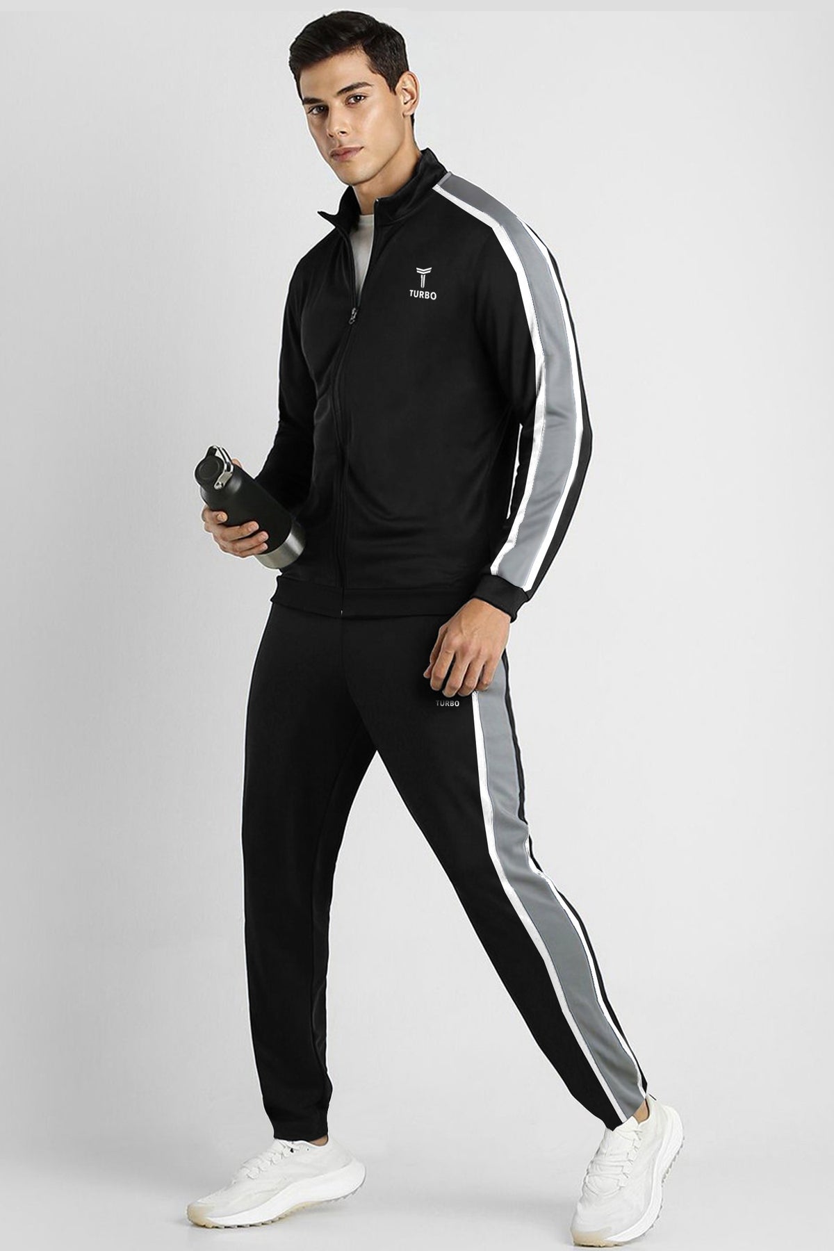 Turbo Signature Typography Men Zipper Tracksuit In Black